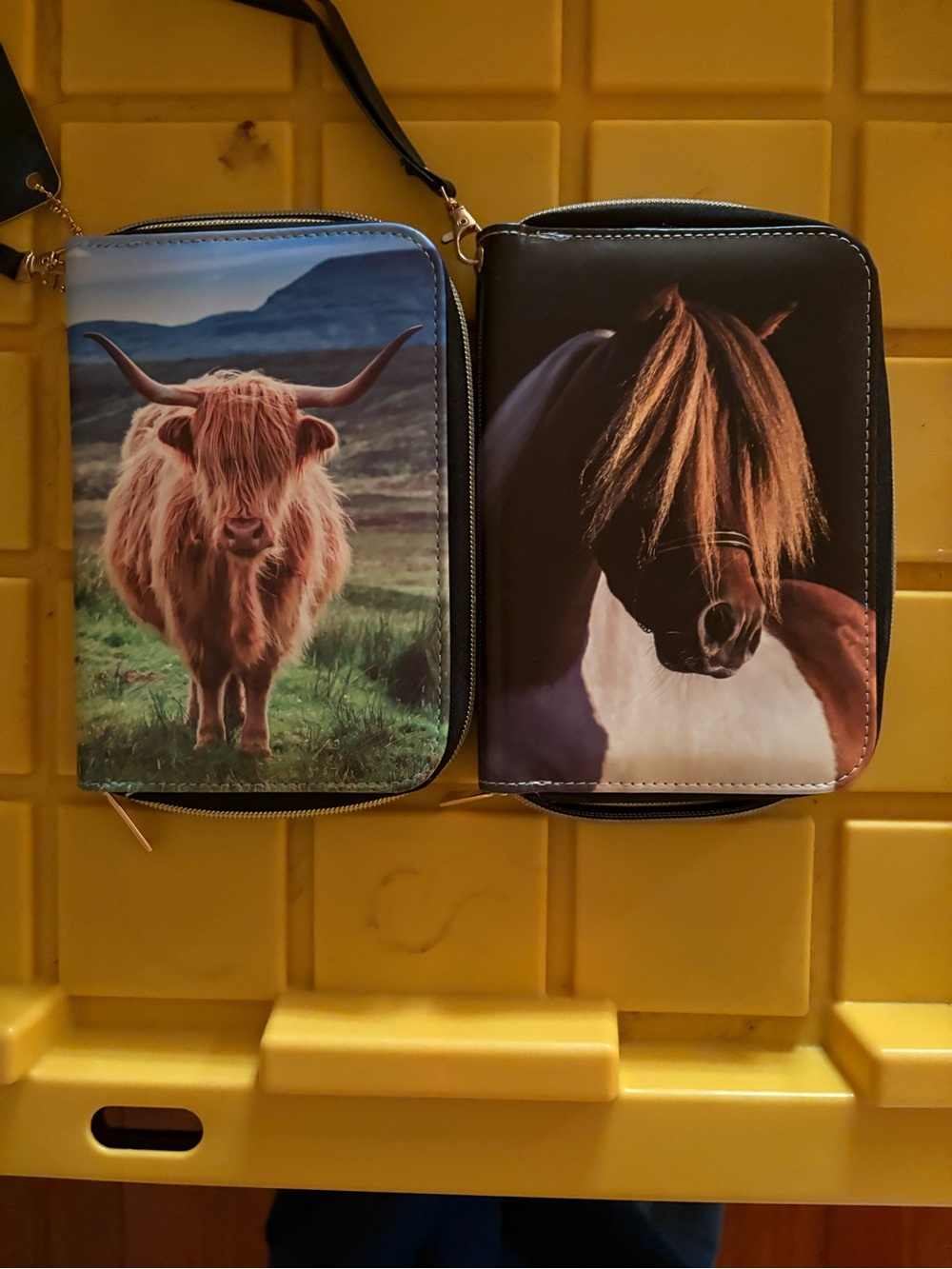Horse & Highland Cow Printed Zip Wallet — Brown and Black